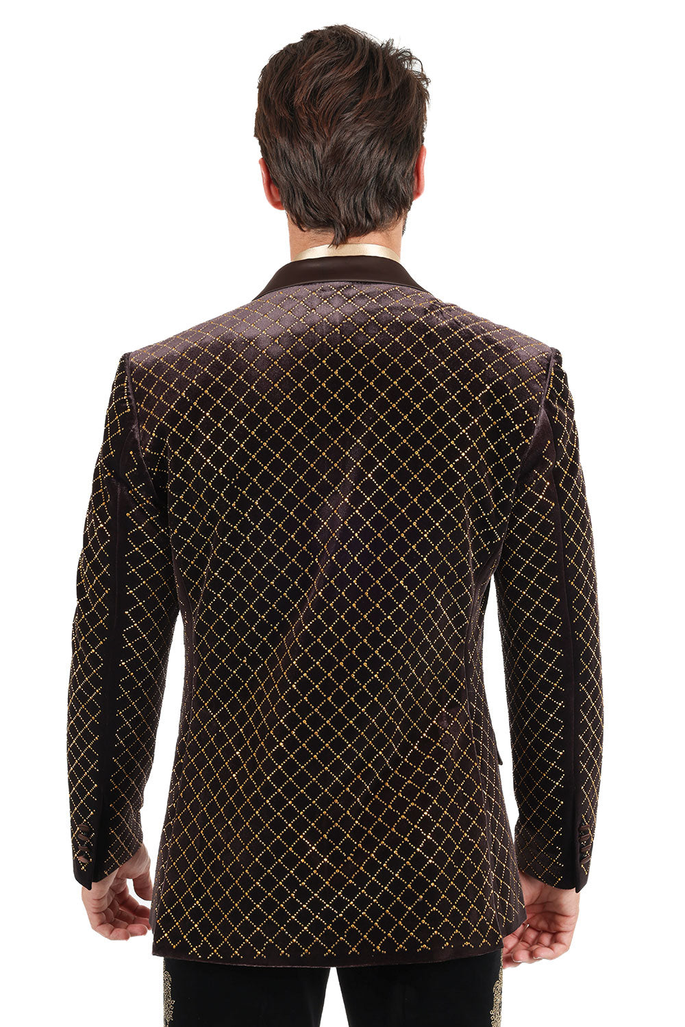 BARABAS Men's Diamond Shape Design Rhinestone Luxury Blazer 2BL3114 Chocolate