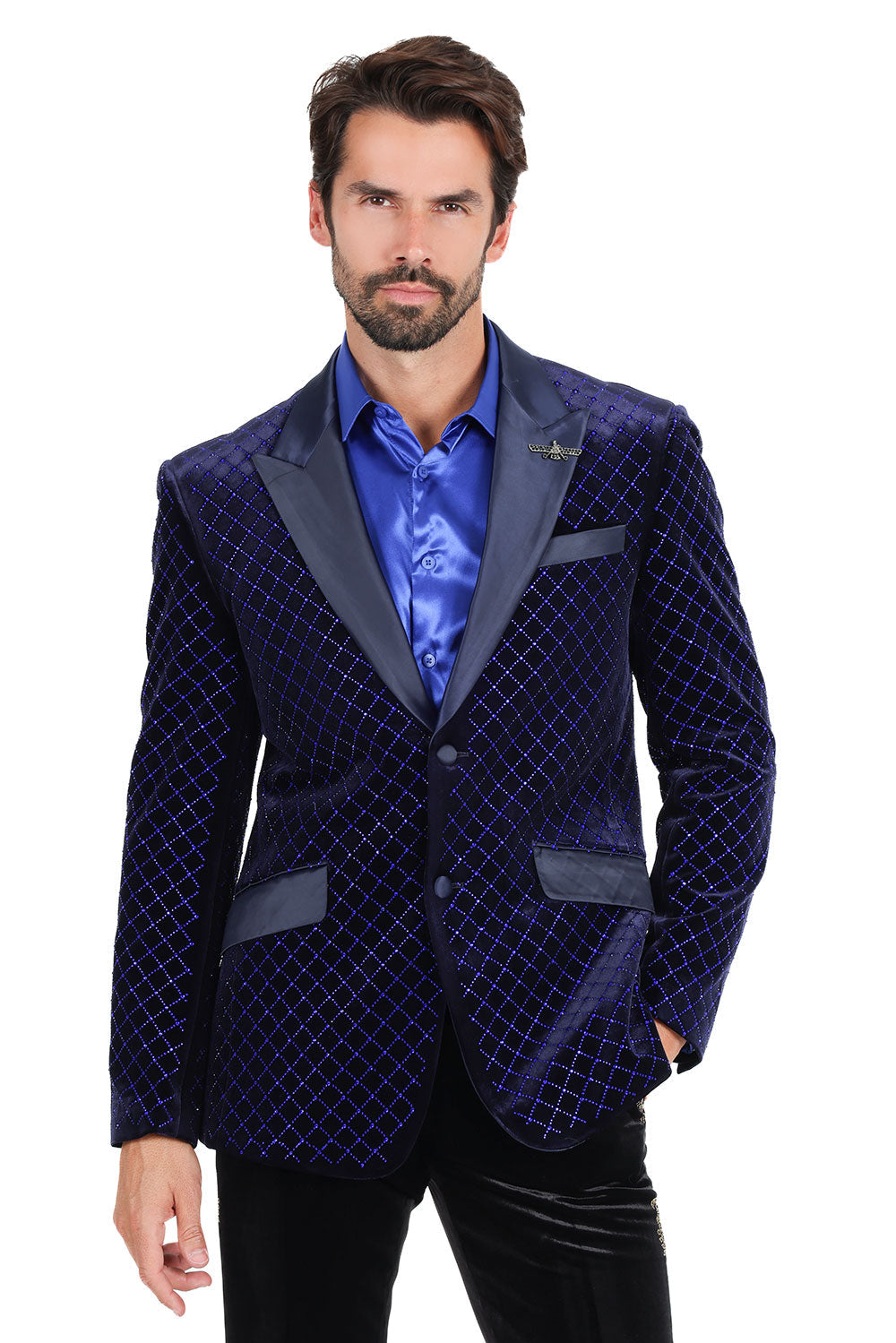 BARABAS Men's Diamond Shape Design Rhinestone Luxury Blazer 2BL3114 Navy