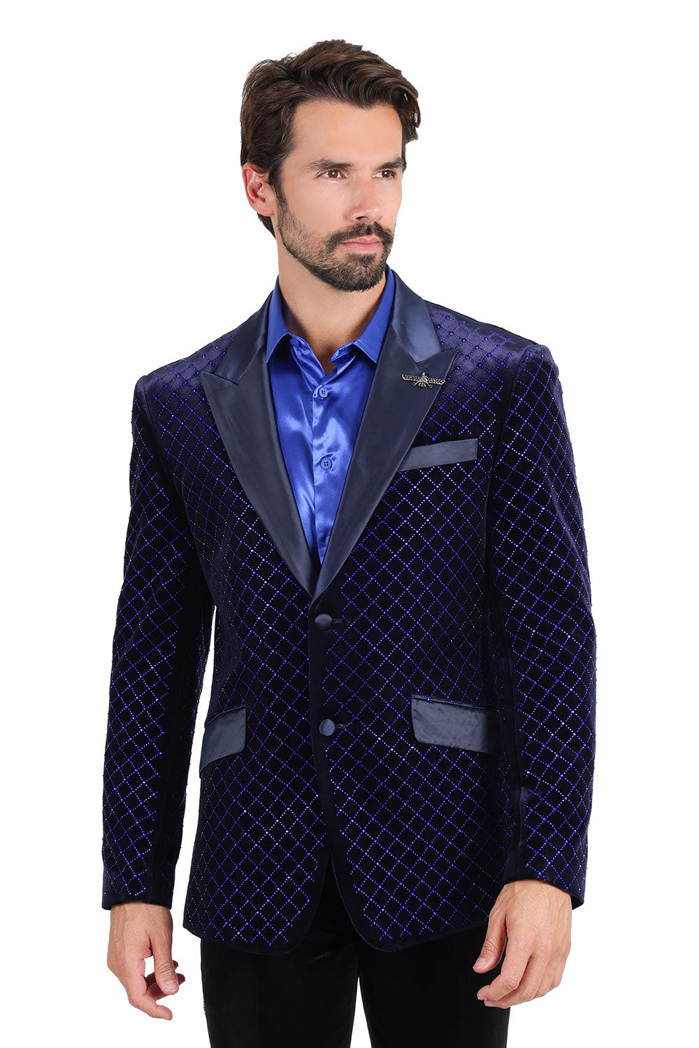 BARABAS Men's Diamond Shape Design Rhinestone Luxury Blazer 2BL3114 Navy