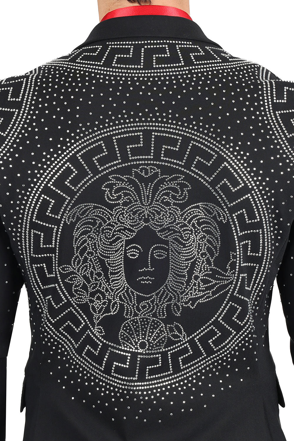 Barabas Men's Rhinestone Medusa Print Design Blazer 2BLR12 Black Silver