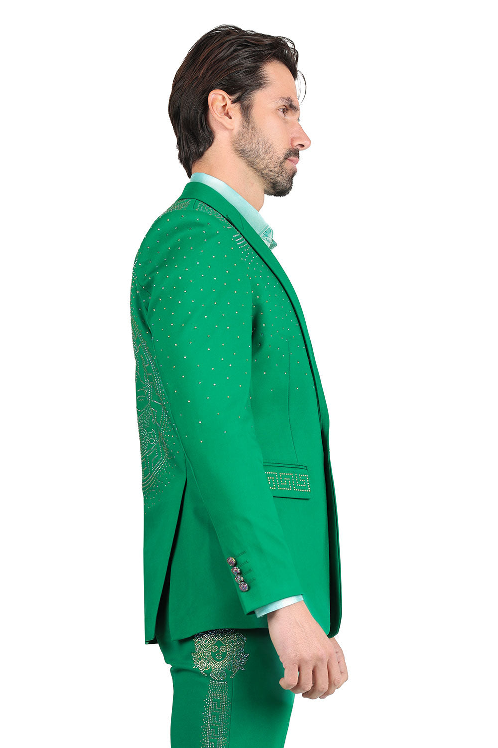 Barabas Men's Rhinestone Medusa Print Design Blazer 2BLR12 Green