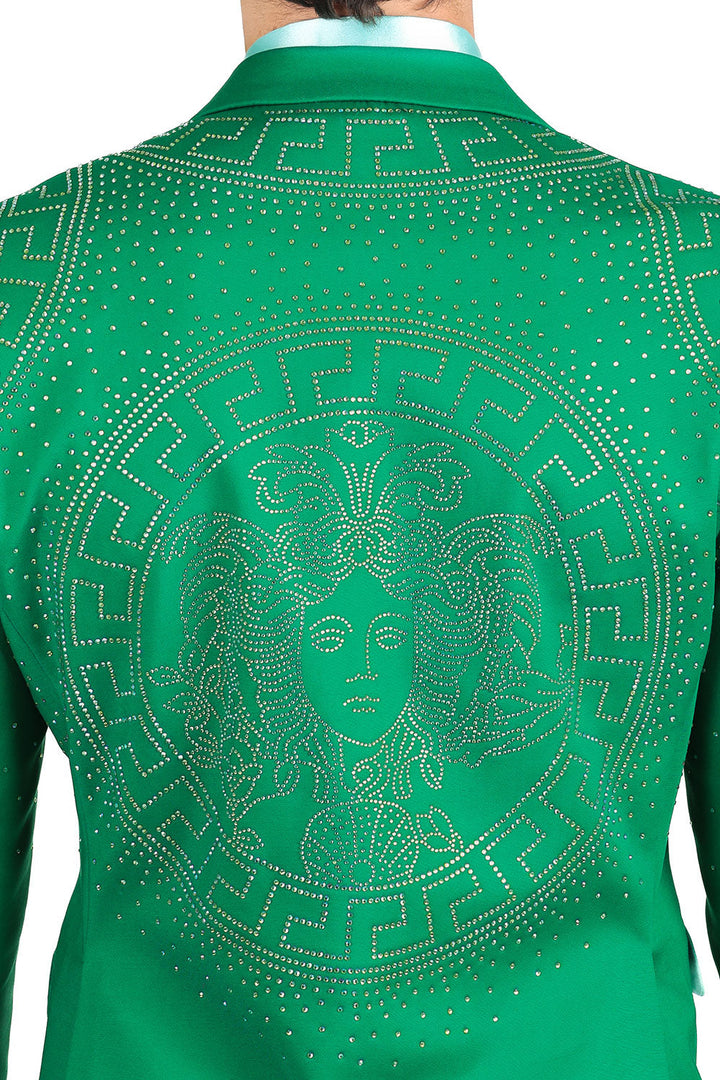 Barabas Men's Rhinestone Medusa Print Design Blazer 2BLR12 Green