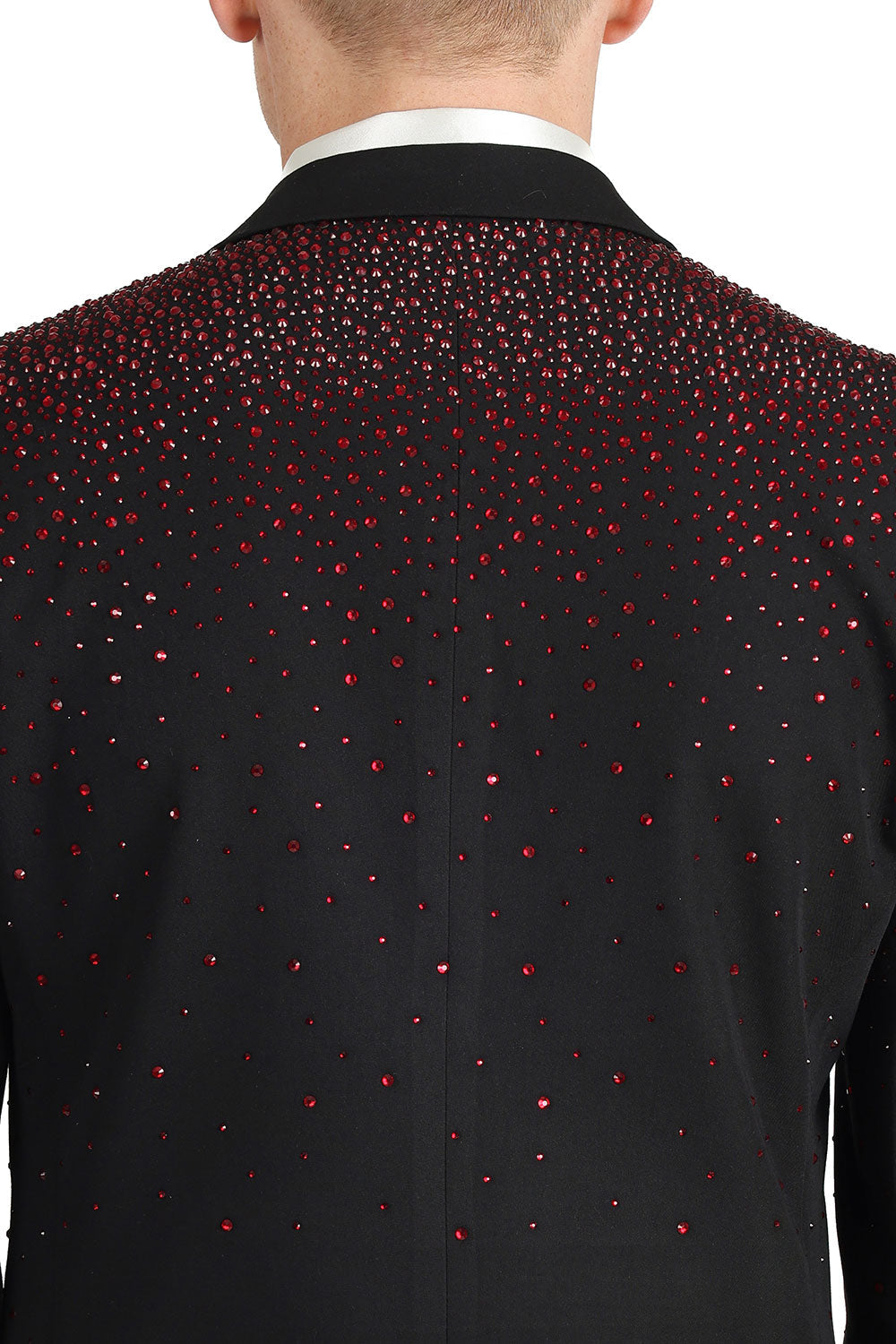 Barabas Men's Rhinestone Solid Color Notch Lapel Blazer 2BLR6 Black Red