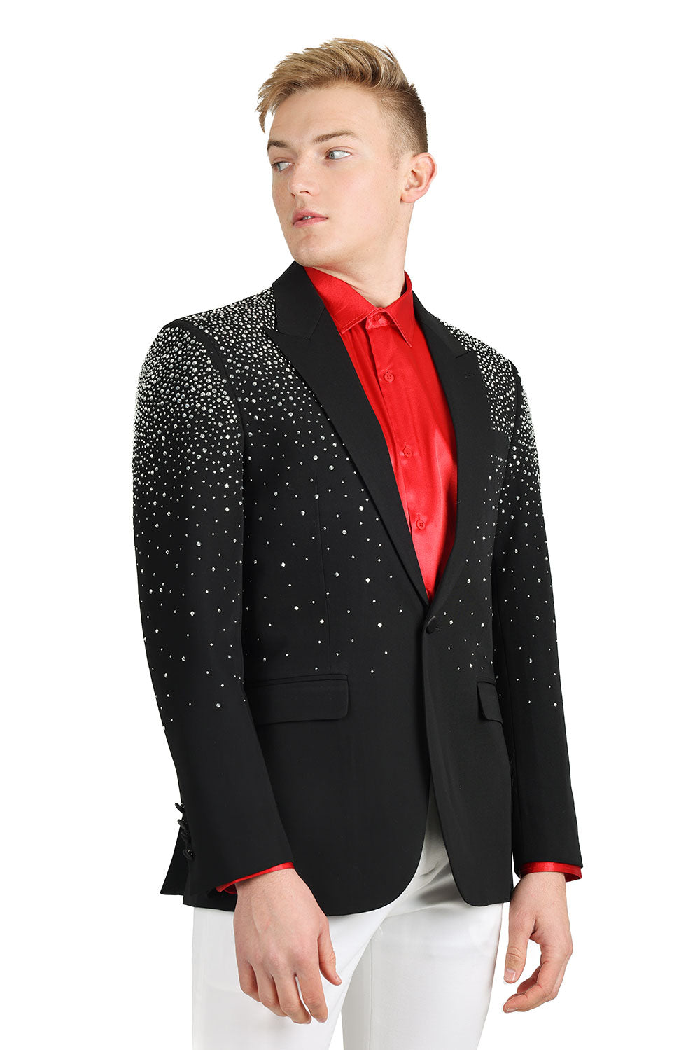 Barabas Men's Rhinestone Solid Color Notch Lapel Blazer 2BLR6 Black Silver