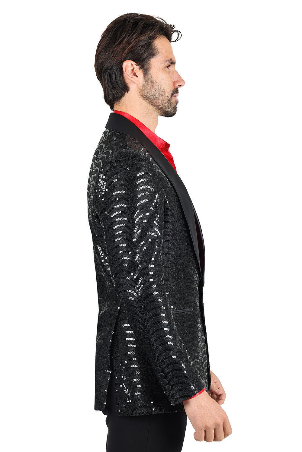 BARABAS Men's High Fashion Sequin Shawl Satin Lapel Blazer 2BLR8 Black