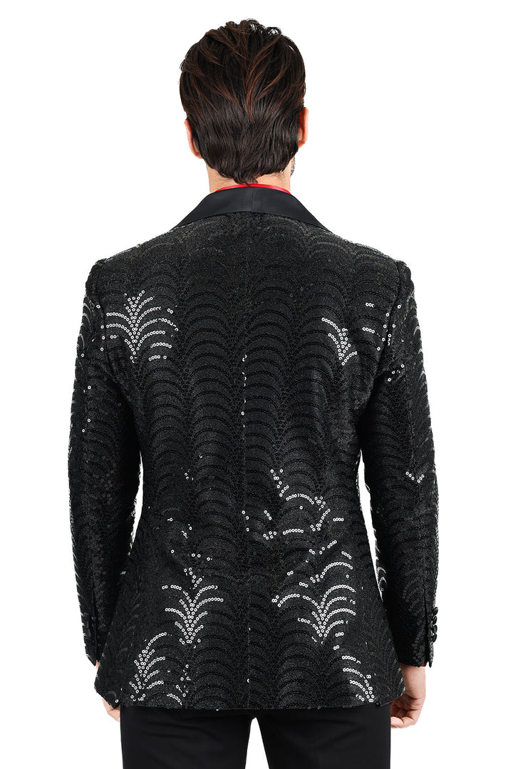 BARABAS Men's High Fashion Sequin Shawl Satin Lapel Blazer 2BLR8 Black