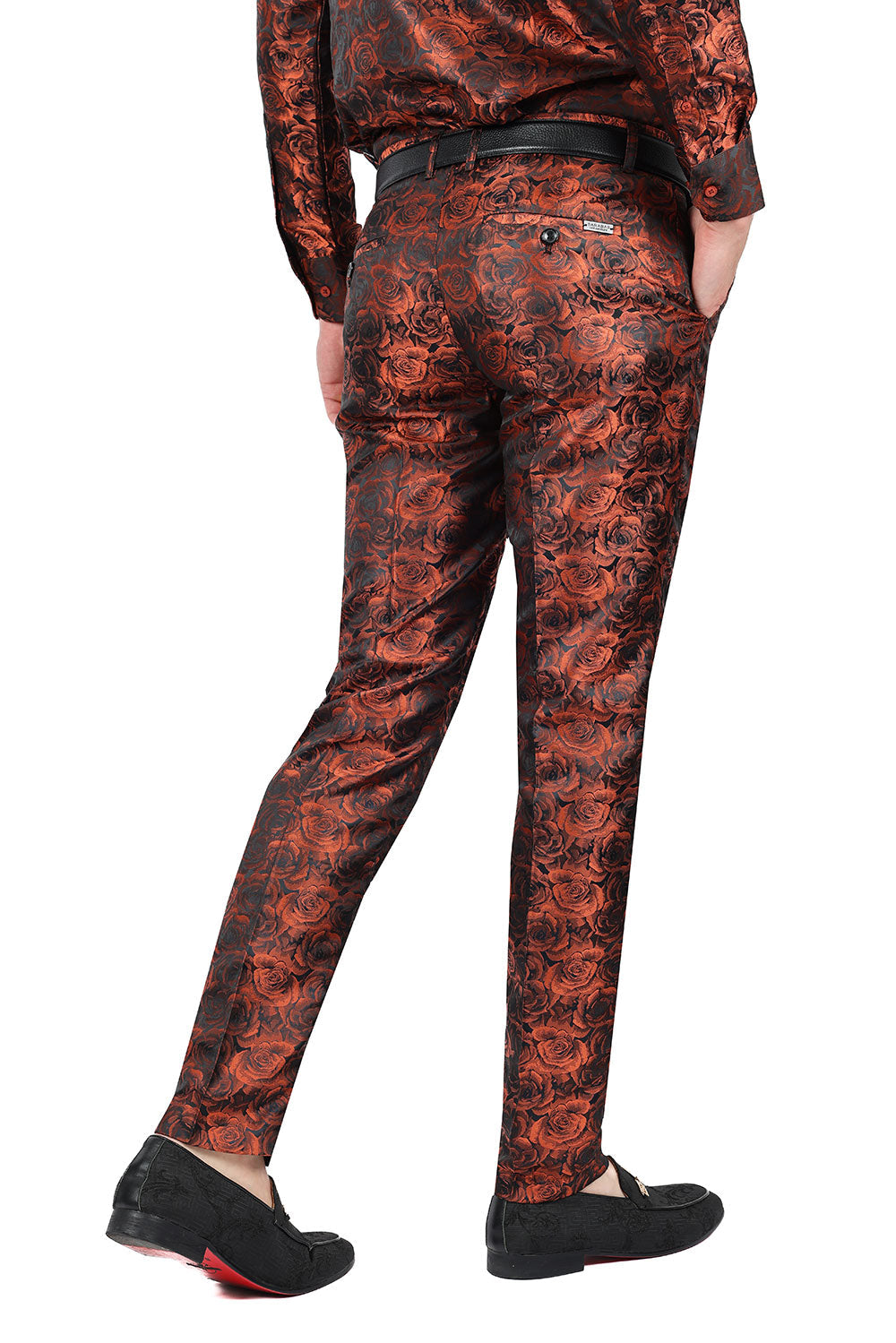 Barabas Men's Floral Rose Shiny Metallic Dress Pants 2CP03 Orange