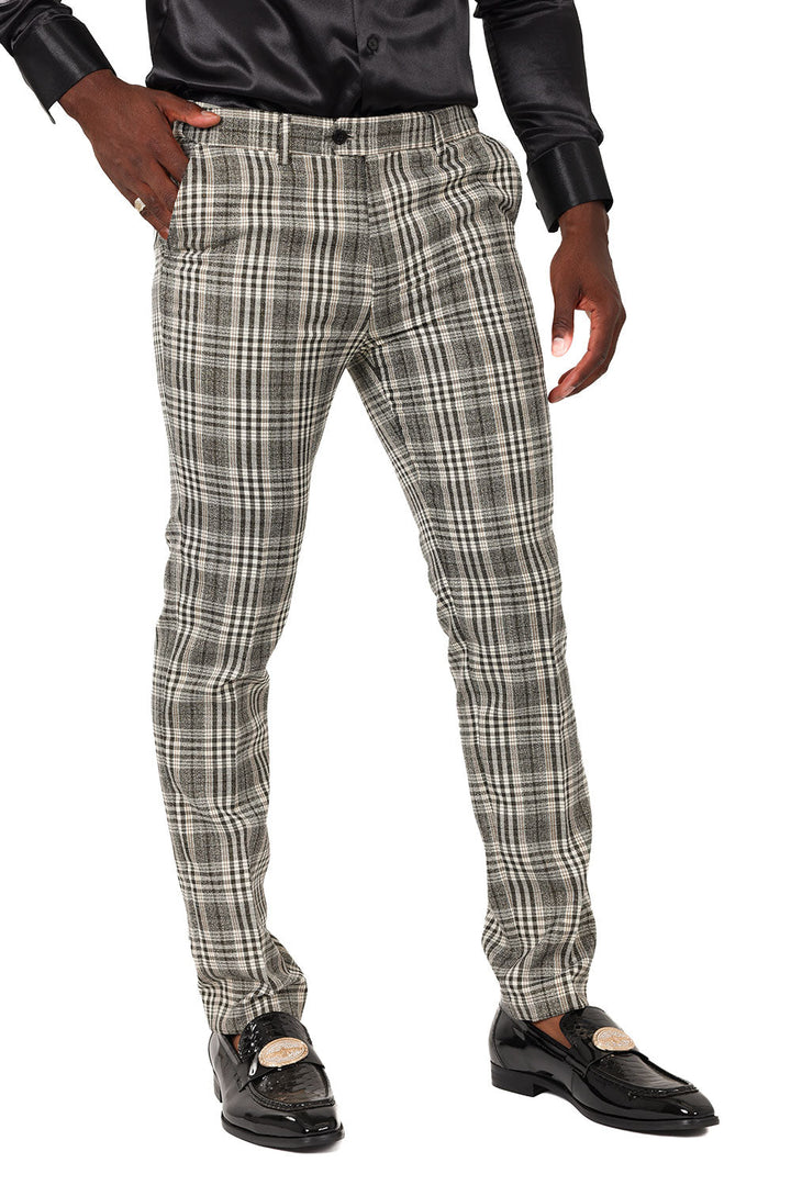 Barabas Men's Printed Checkered Plaid Design Chino Pants 2CP188 Grey Gold
