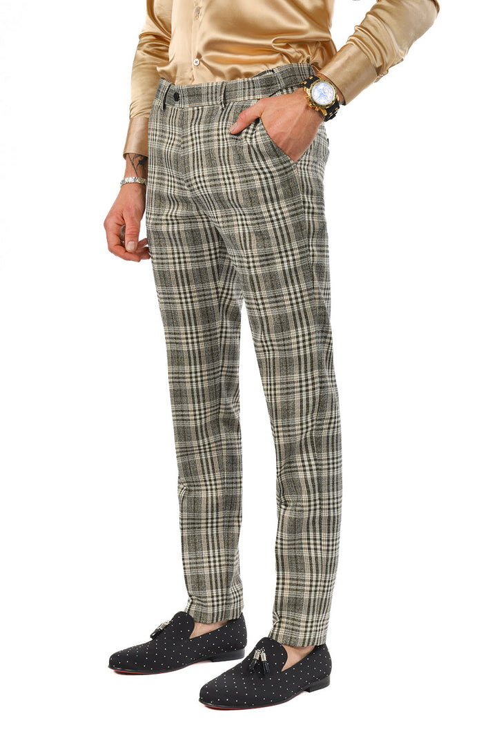 Barabas Men's Printed Checkered Plaid Design Chino Pants 2CP188 Grey Gold