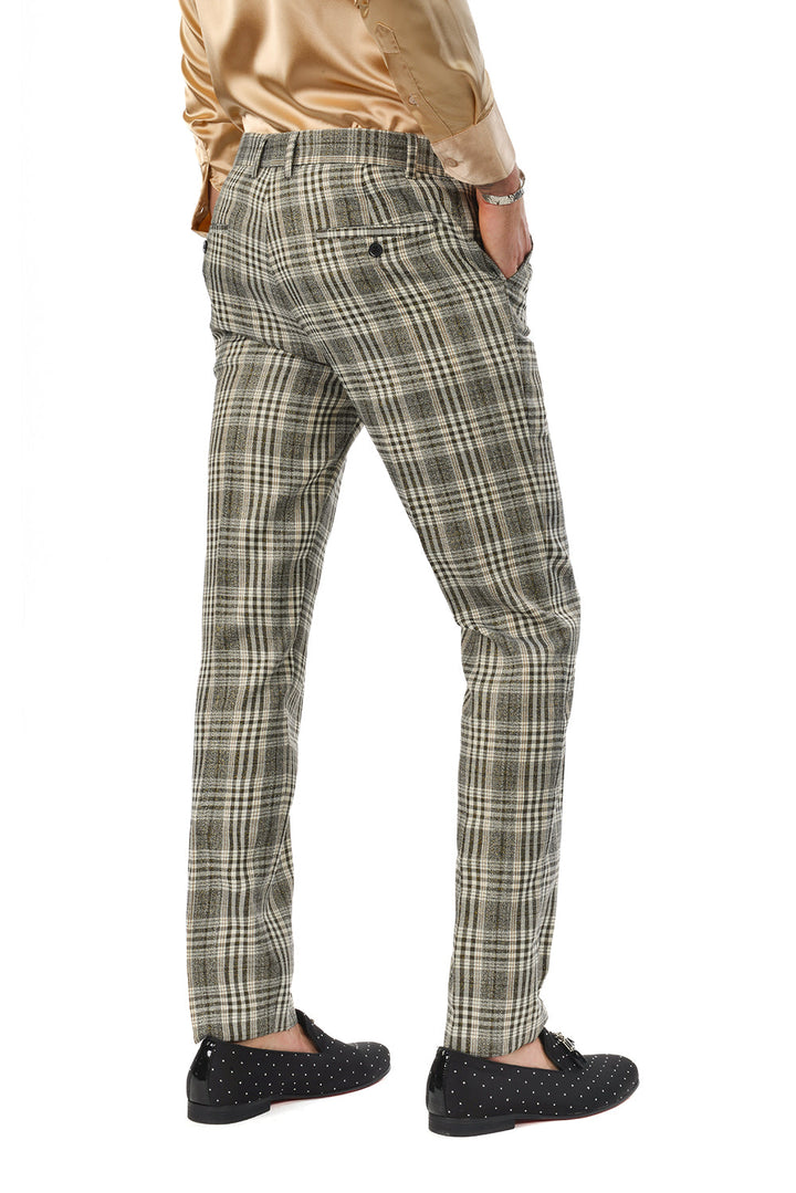 Barabas Men's Printed Checkered Plaid Design Chino Pants 2CP188 Grey Gold