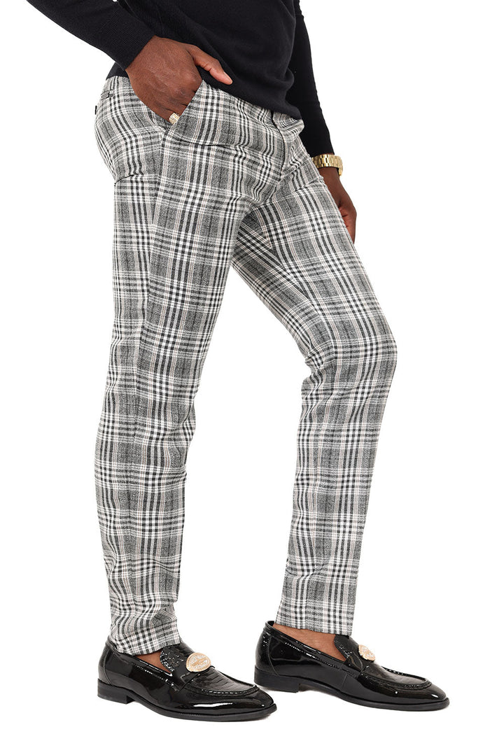 Barabas Men's Printed Checkered Plaid Design Chino Pants 2CP188 Grey Silver