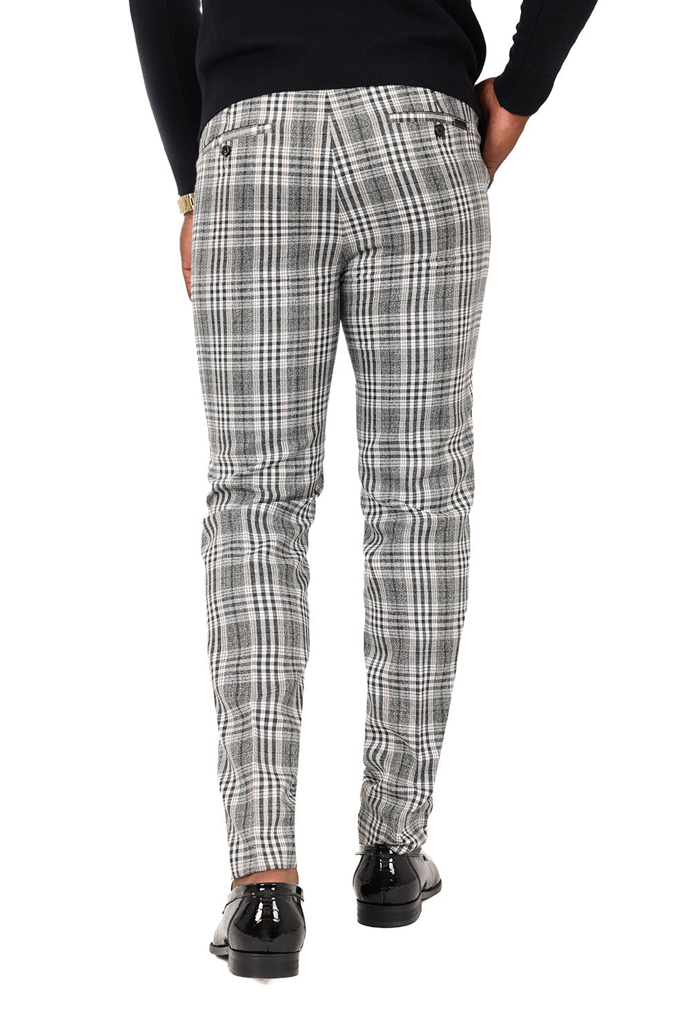 Barabas Men's Printed Checkered Plaid Design Chino Pants 2CP188 Grey Silver