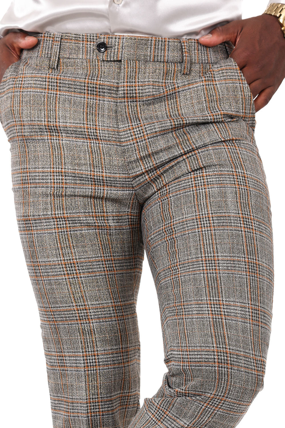 Barabas Men's Printed Checkered Plaid Design Chino Pants 2CP188 Mocha Gold