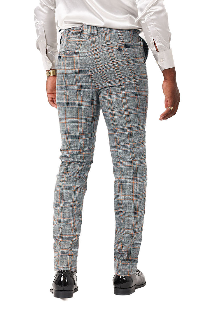 Barabas Men's Printed Checkered Plaid Design Chino Pants 2CP188 Mocha Silver