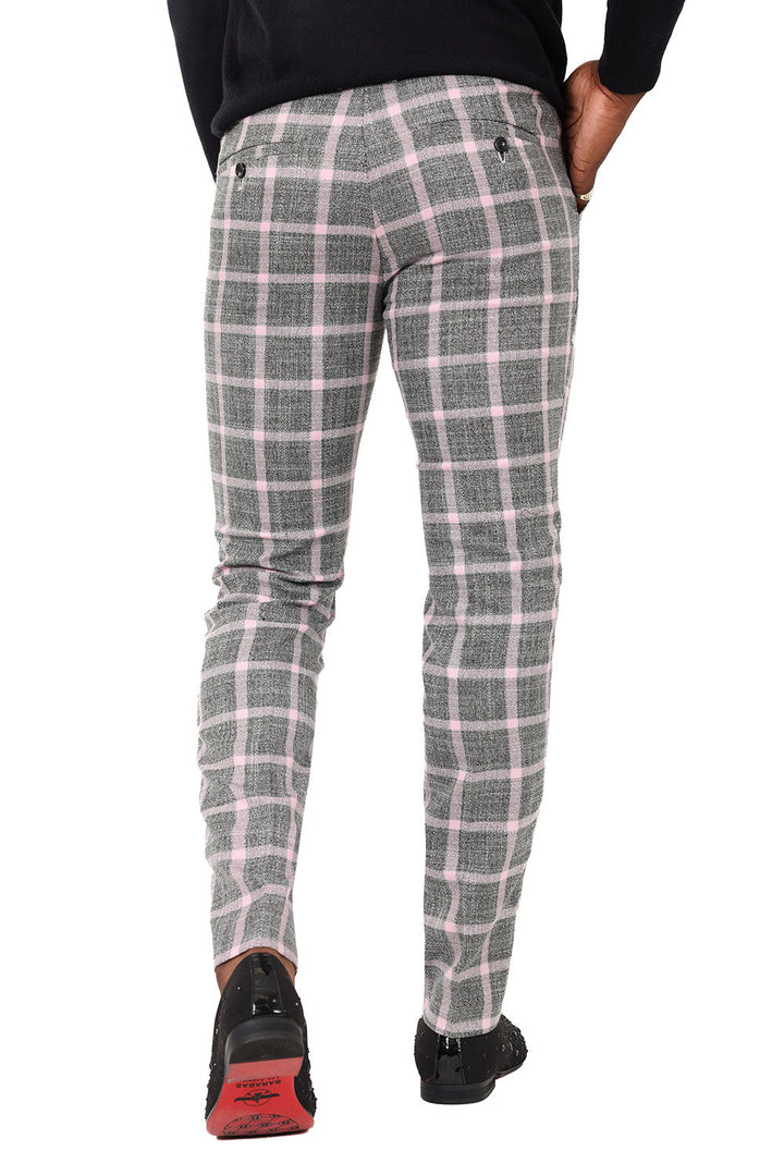 Barabas Men's Printed Checkered Plaid Design Chino Pants 2CP190 Grey Pink