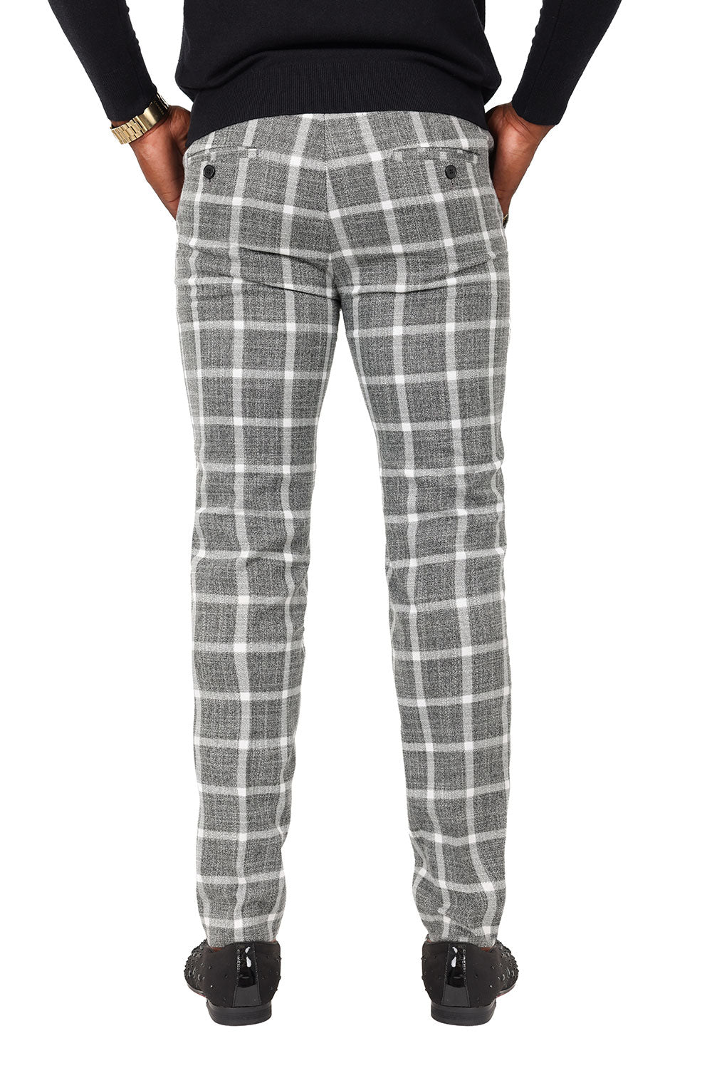 Barabas Men's Printed Checkered Plaid Design Chino Pants 2CP190 Grey White