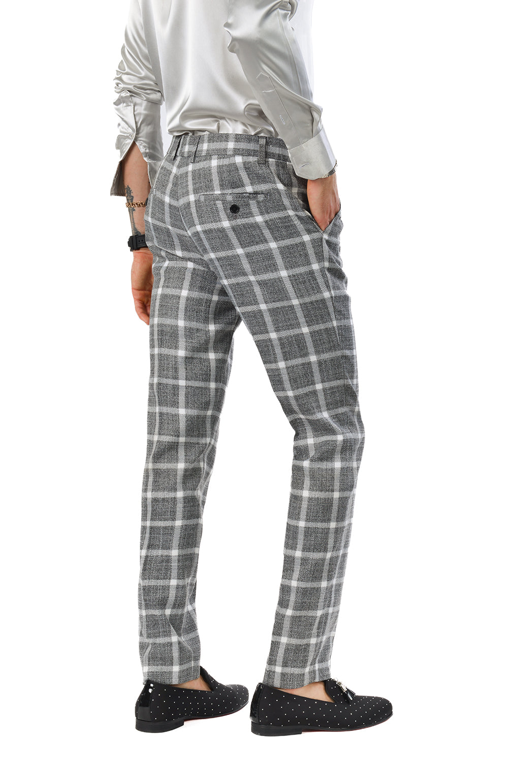 Barabas Men's Printed Checkered Plaid Design Chino Pants 2CP190 Grey White