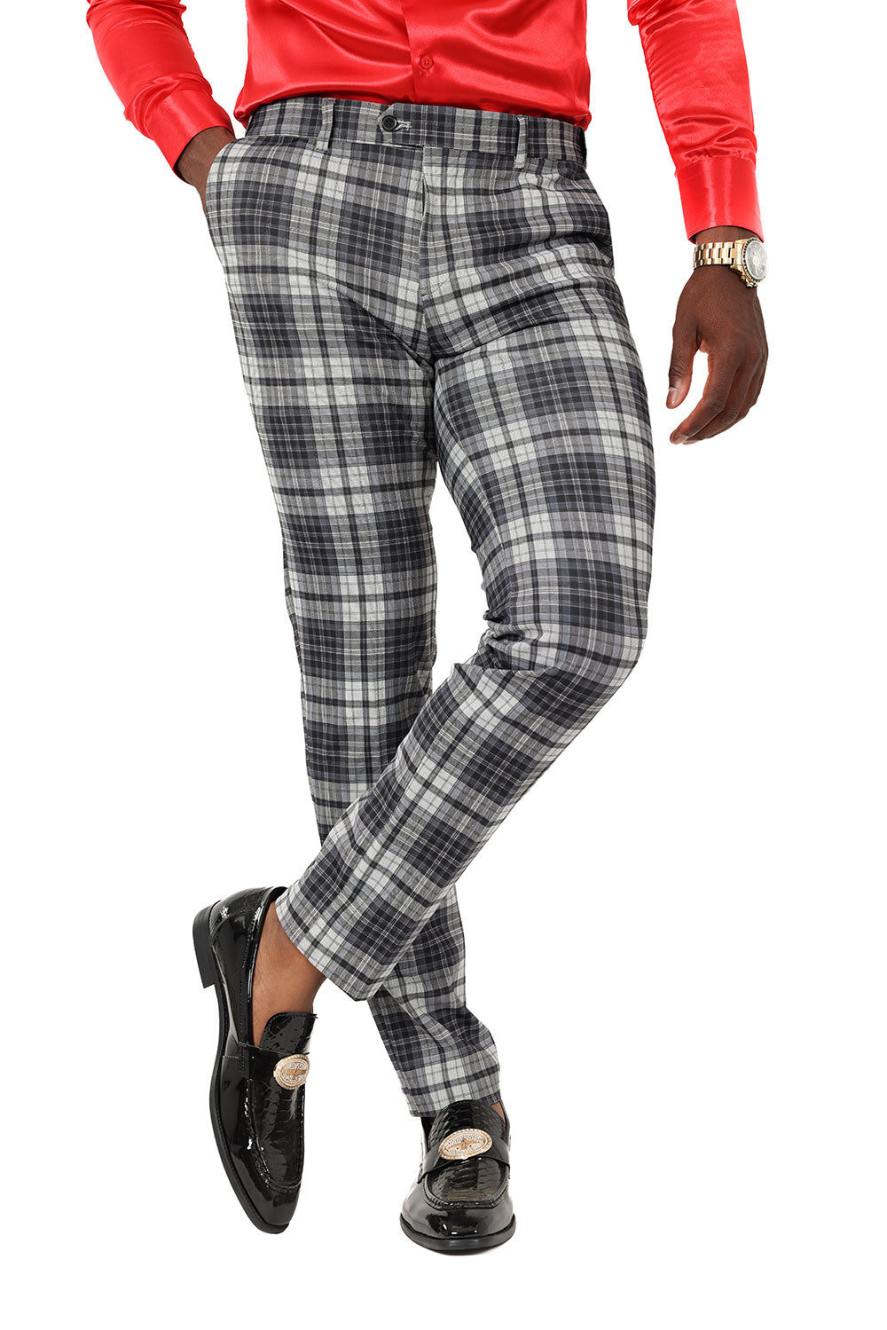 Barabas Men's Checkered Plaid Basic Chino Dress Pants 2CP191 Black