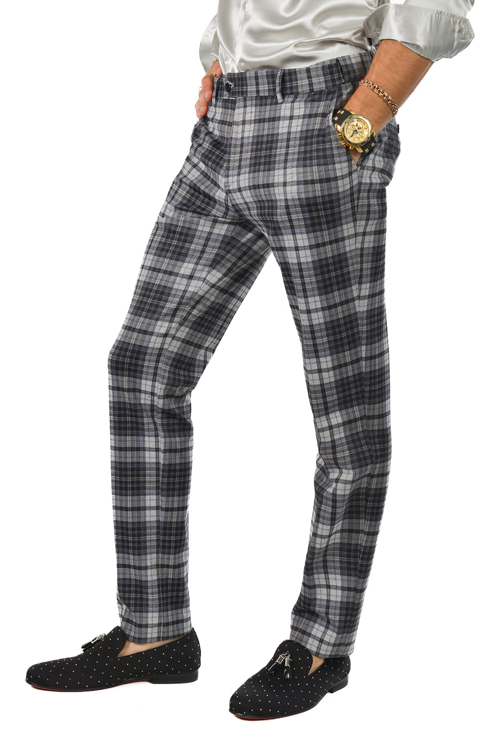 Barabas Men's Checkered Plaid Basic Chino Dress Pants 2CP191 Grey Black
