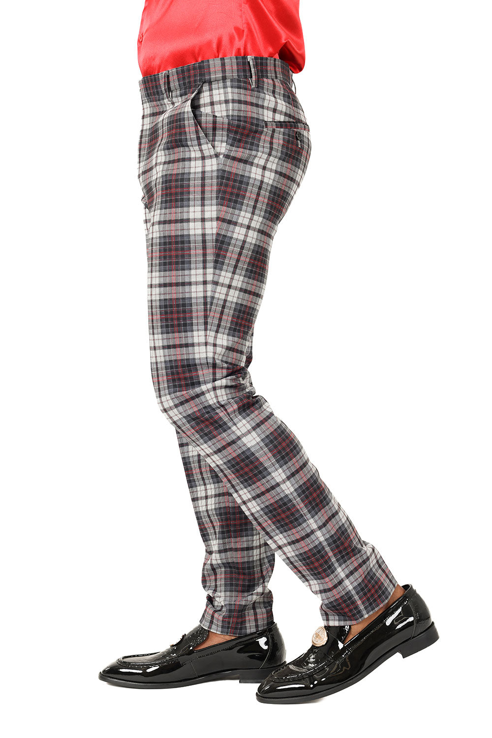 Barabas Men's Checkered Plaid Basic Chino Dress Pants 2CP191 Black Red