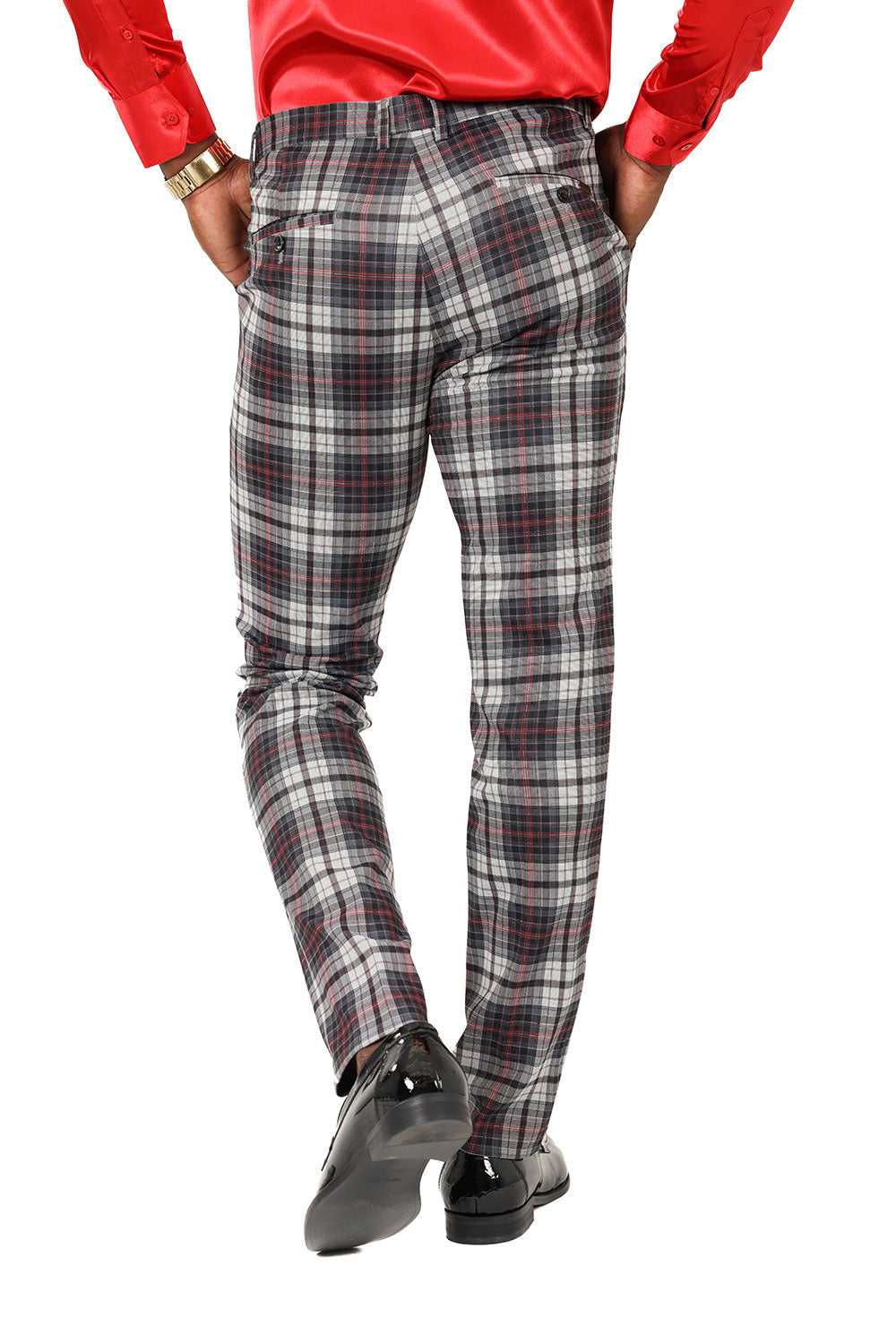 Barabas Men's Checkered Plaid Basic Chino Dress Pants 2CP191 Black Red