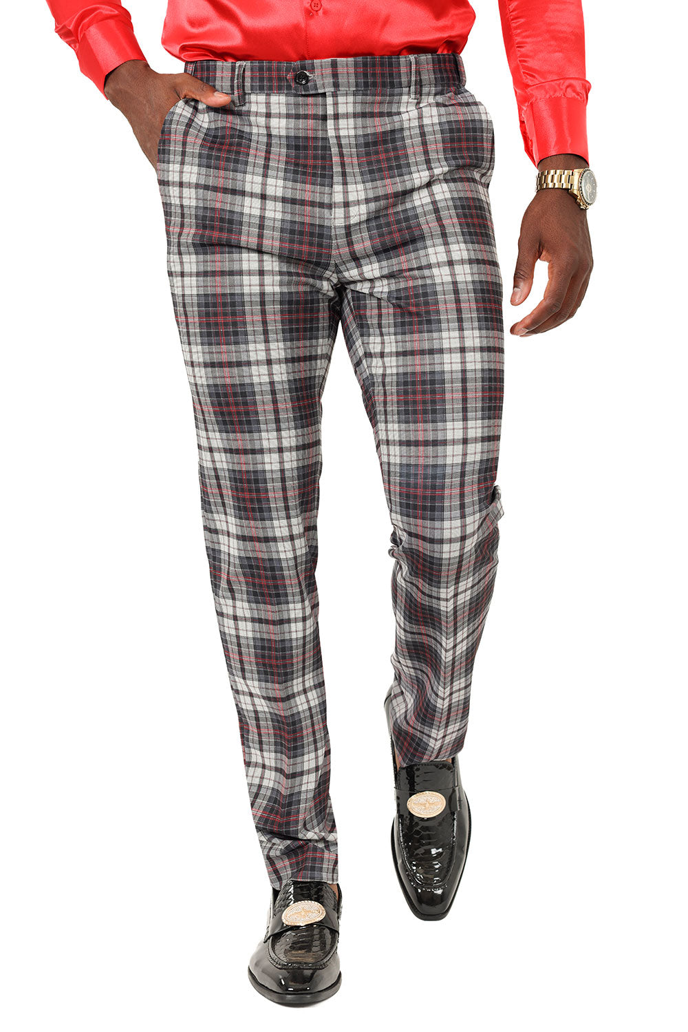 Barabas Men's Checkered Plaid Basic Chino Dress Pants 2CP191 Black Red