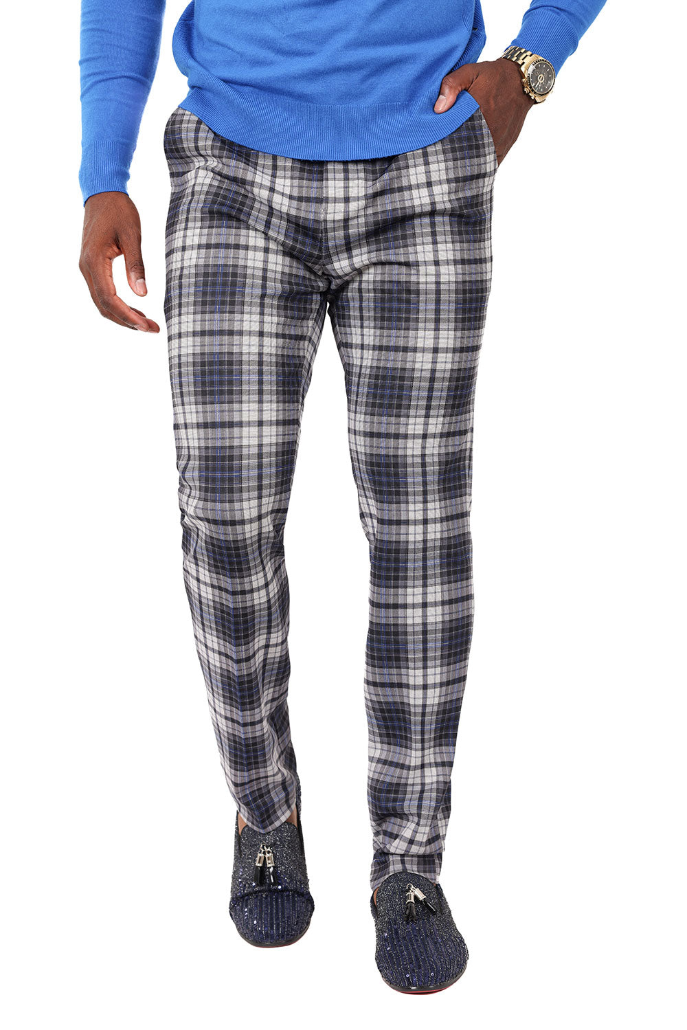 Barabas Men's Checkered Plaid Basic Chino Dress Pants 2CP191 Black Royal