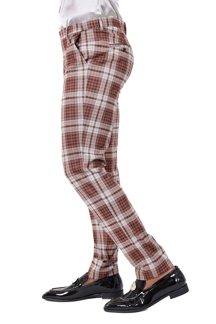 Barabas Men's Checkered Plaid Basic Chino Dress Pants 2CP191 Brown Rust