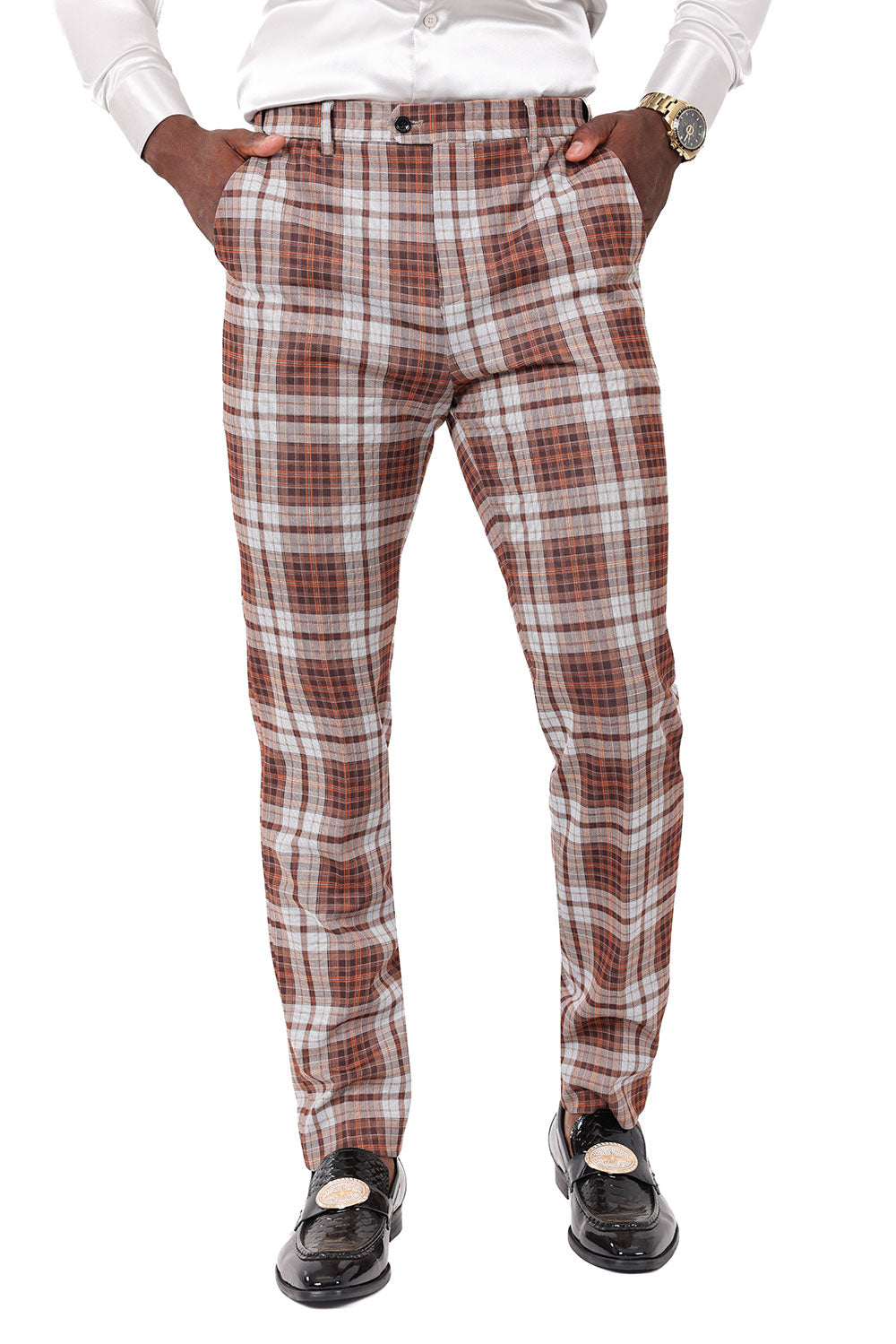 Barabas Men's Checkered Plaid Basic Chino Dress Pants 2CP191 Brown Rust