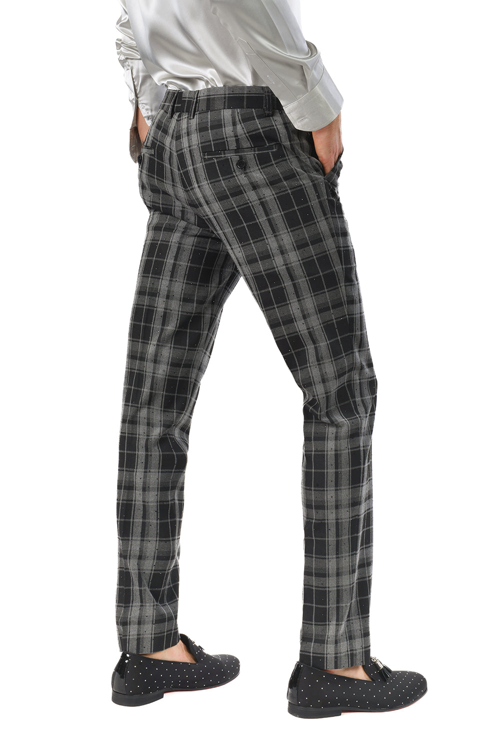 BARABAS men's plaid checkered Rhinestone chino dress pants 2CP193 Black Grey