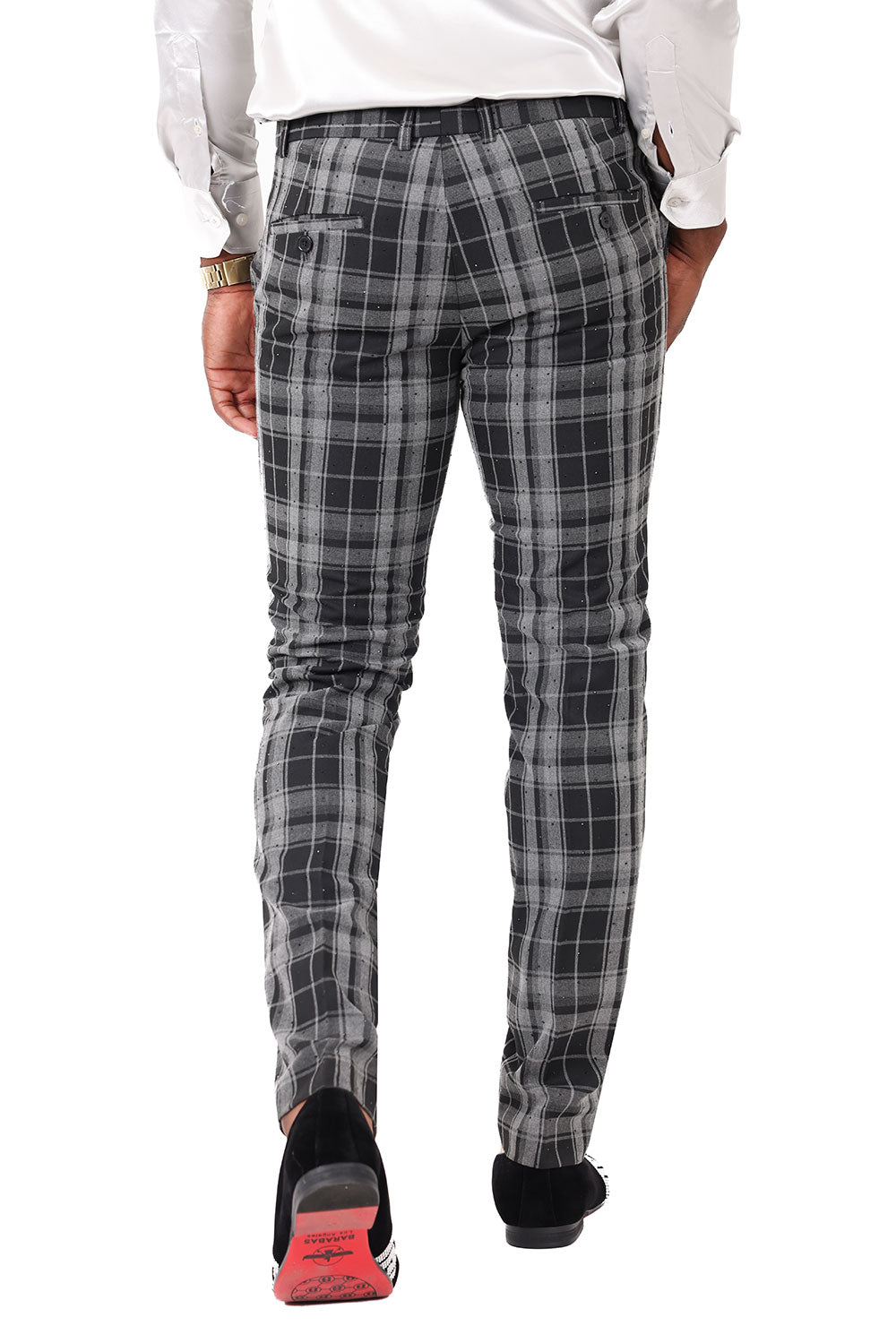 BARABAS men's plaid checkered Rhinestone chino dress pants 2CP193 Black Grey