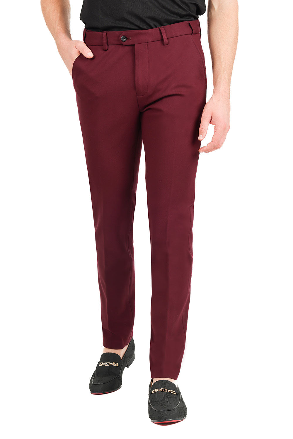 Barabas Men's Solid Color Basic Essential Chino Dress Pants 2CP196 Burgundy