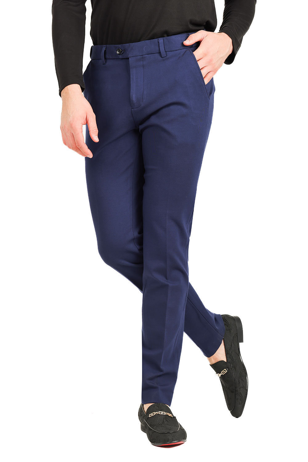 Barabas Men's Solid Color Basic Essential Chino Dress Pants 2CP196 Navy