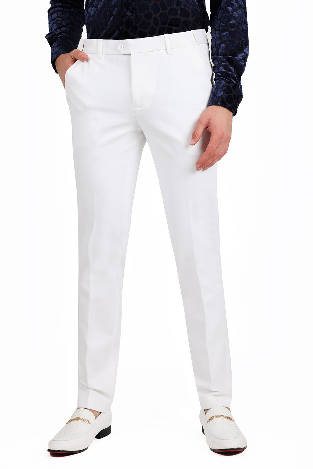 Barabas Men's Solid Color Basic Essential Chino Dress Pants 2CP196 White