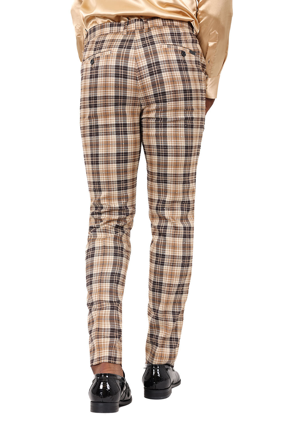 Barabas Men's Printed Checkered Design Rhinestone Chino Pants 2CP210 Camel