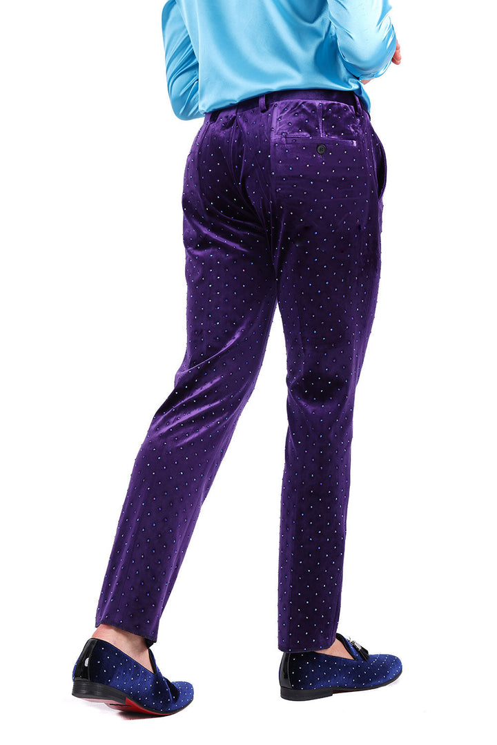 Barabas Men's Rhinestone Velvet Slim Fit Chino Dress Pants 2CP3020 Purple