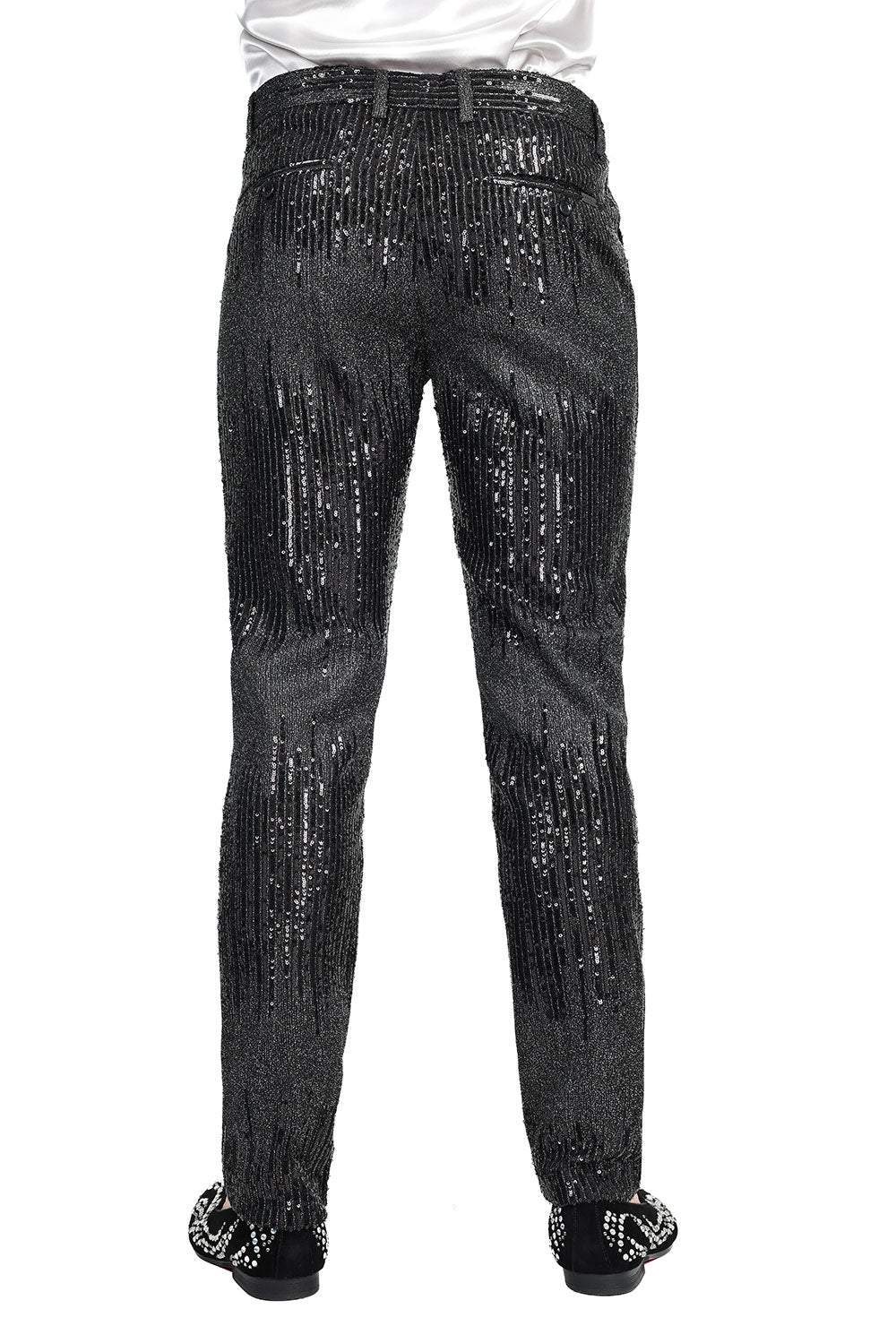 BARABAS Men's Rhinestone Sequin Design Shiny Luxury Pants CP3085 Black