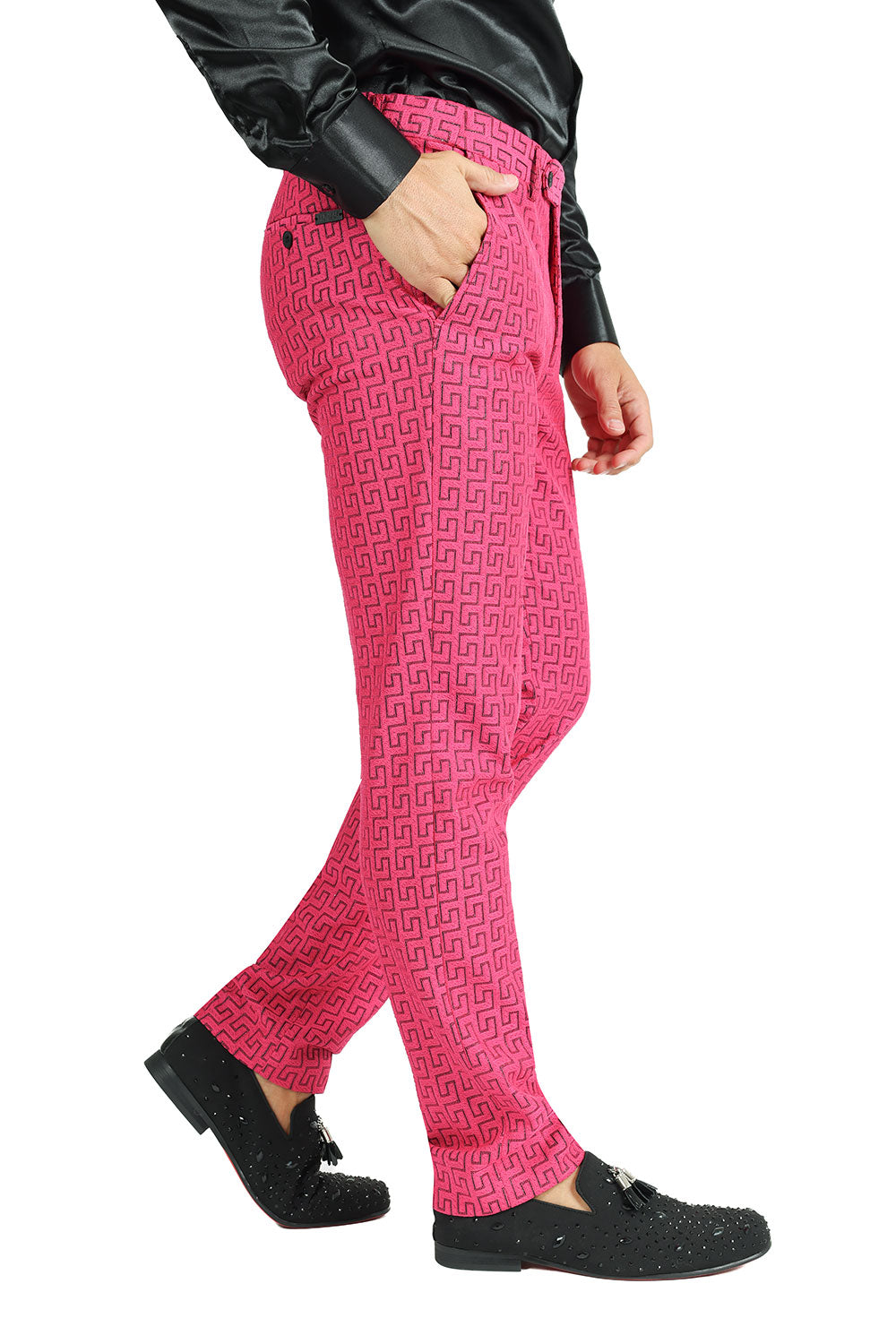 Barabas Men's Greek Pattern Baroque Luxury Pants 2CP3087 Magenta pink 