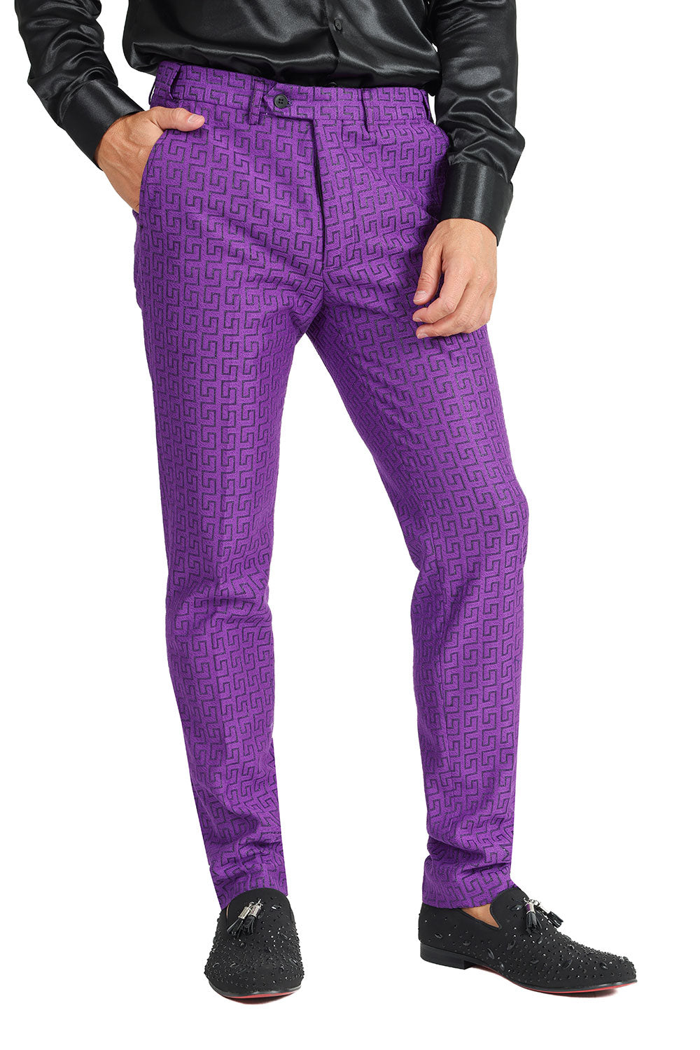 Barabas Men's Greek Pattern Baroque Luxury Pants 2CP3087 Purple Black