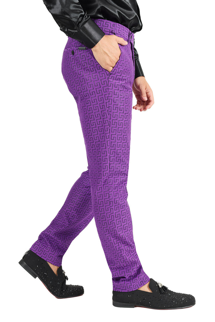 Barabas Men's Greek Pattern Baroque Luxury Pants 2CP3087 Purple Black
