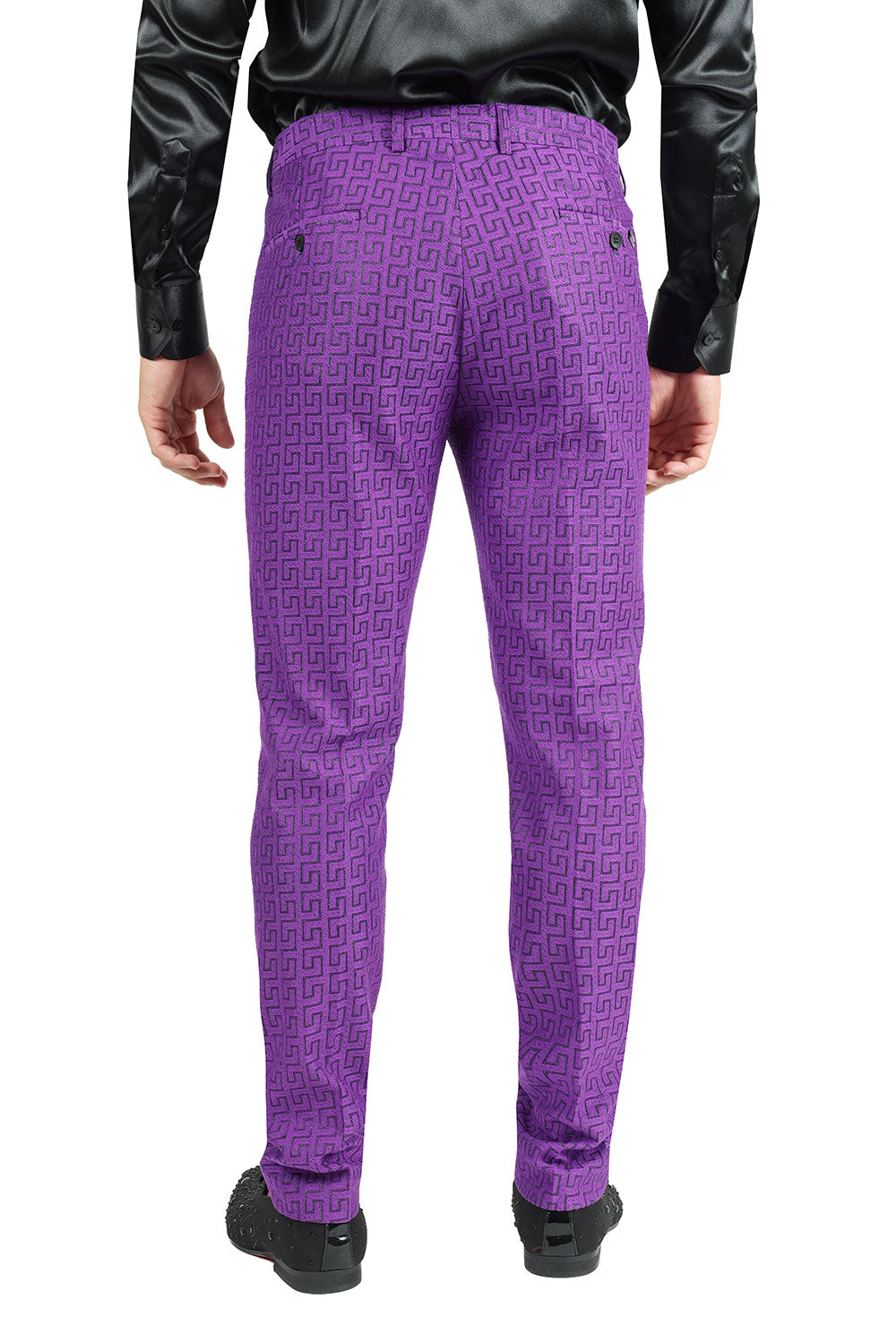 Barabas Men's Greek Pattern Baroque Luxury Pants 2CP3087 Purple Black