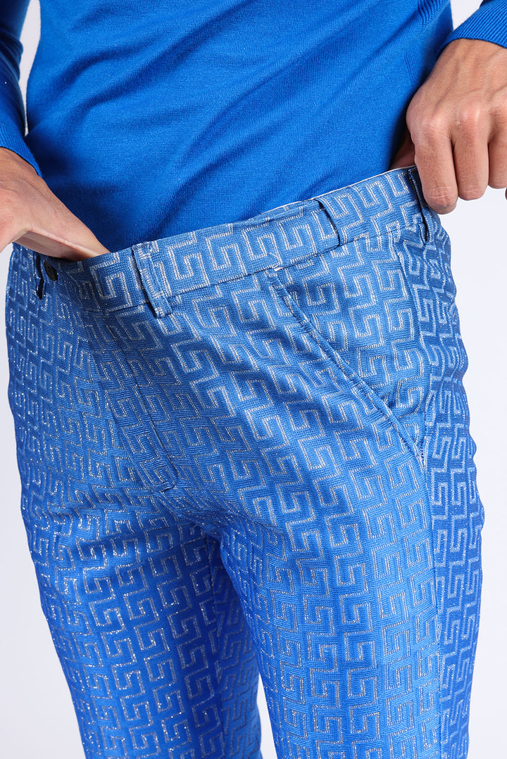 BARABAS men's Greek Pattern Gradient two tone chino pants 2CP3098 Blue
