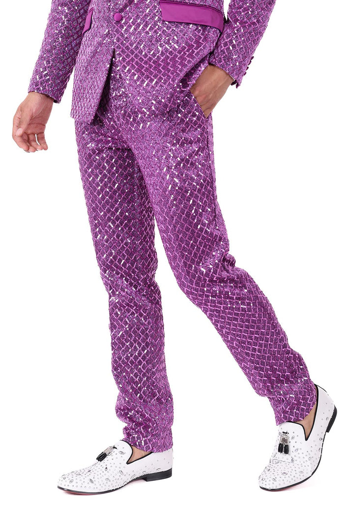 Barabas Men's Sequin Diamond Design Shiny Chino Pants 2CP3099 Purple