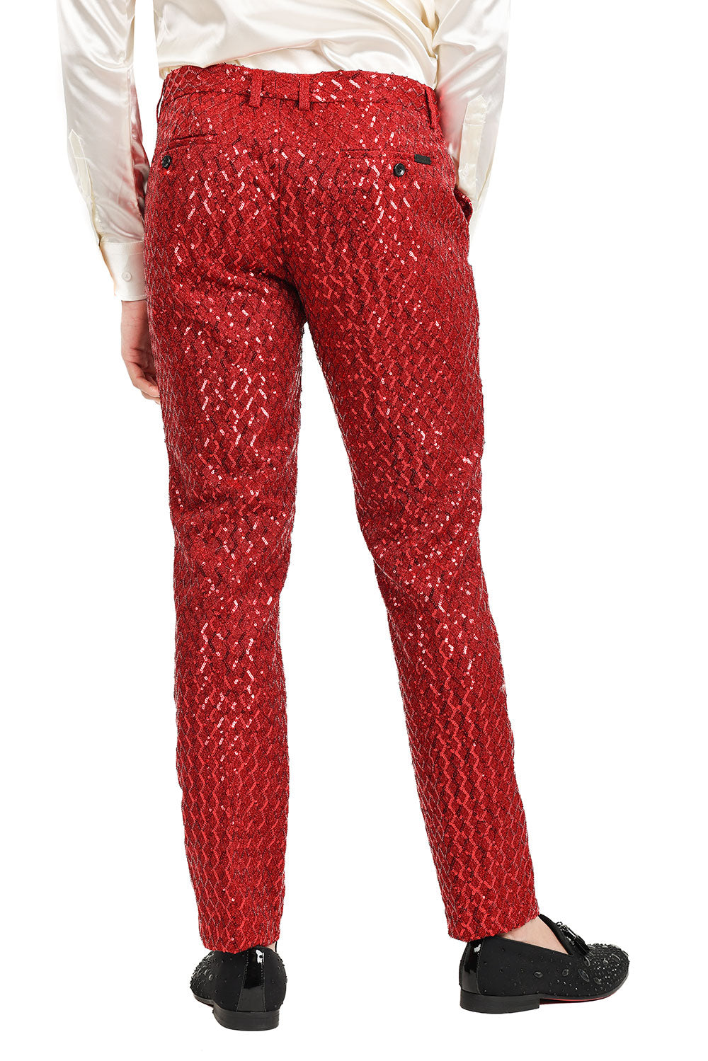 Barabas Men's Sequin Diamond Design Shiny Chino Pants 2CP3099 Red