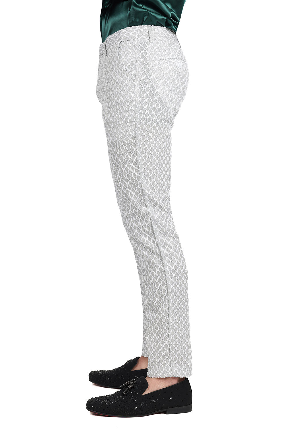 Barabas Men's Sequin Diamond Design Shiny Chino Pants 2CP3099 White