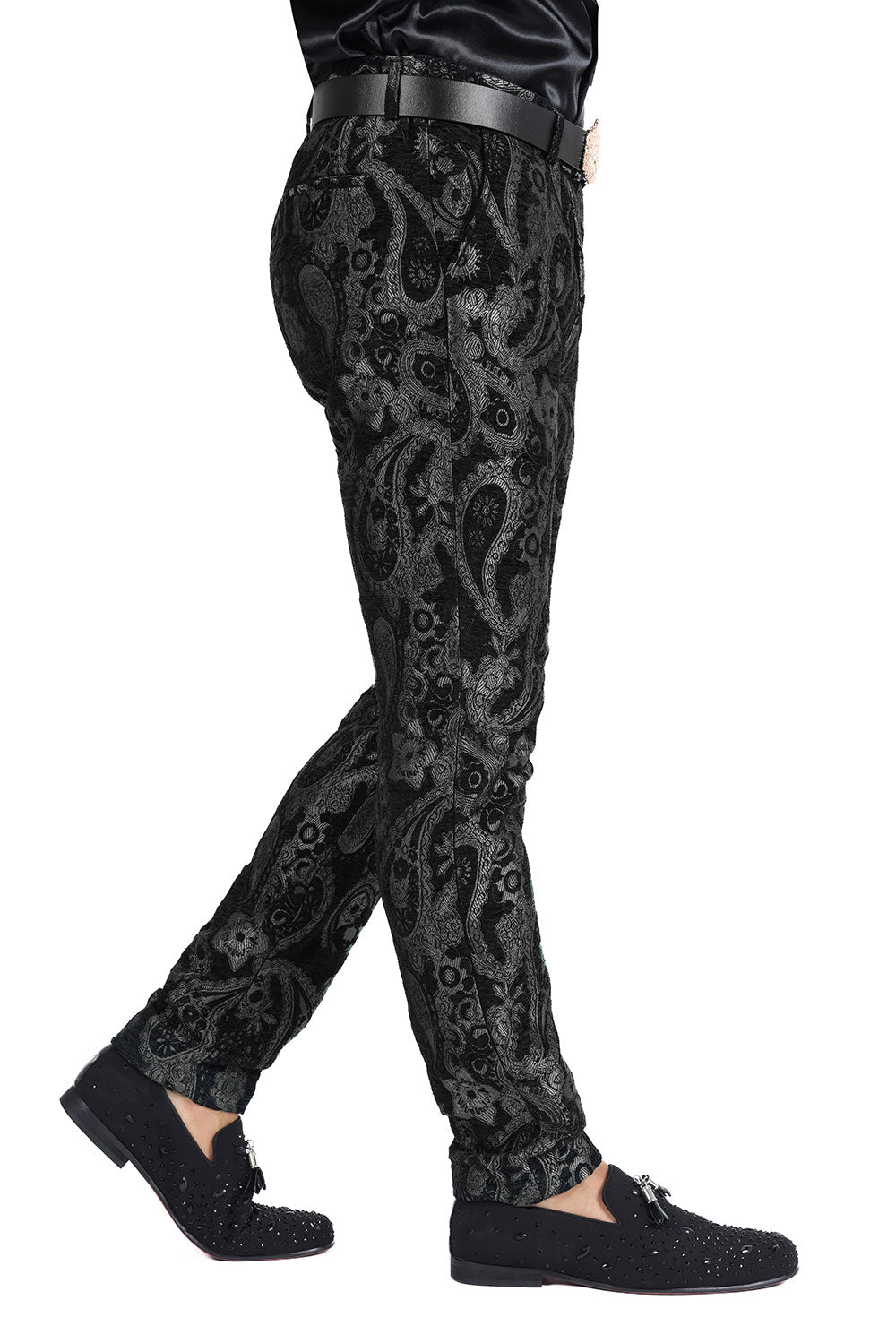 Barabas Men's Paisley Floral Print Design Luxury Pants 2CP3101 Black 