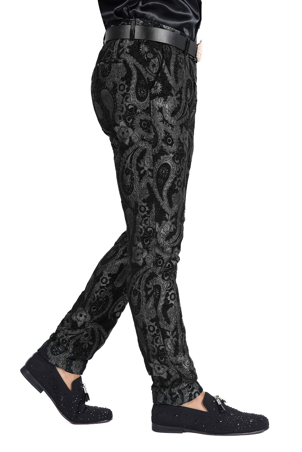 Barabas Men's Paisley Floral Print Design Luxury Pants 2CP3101 Black