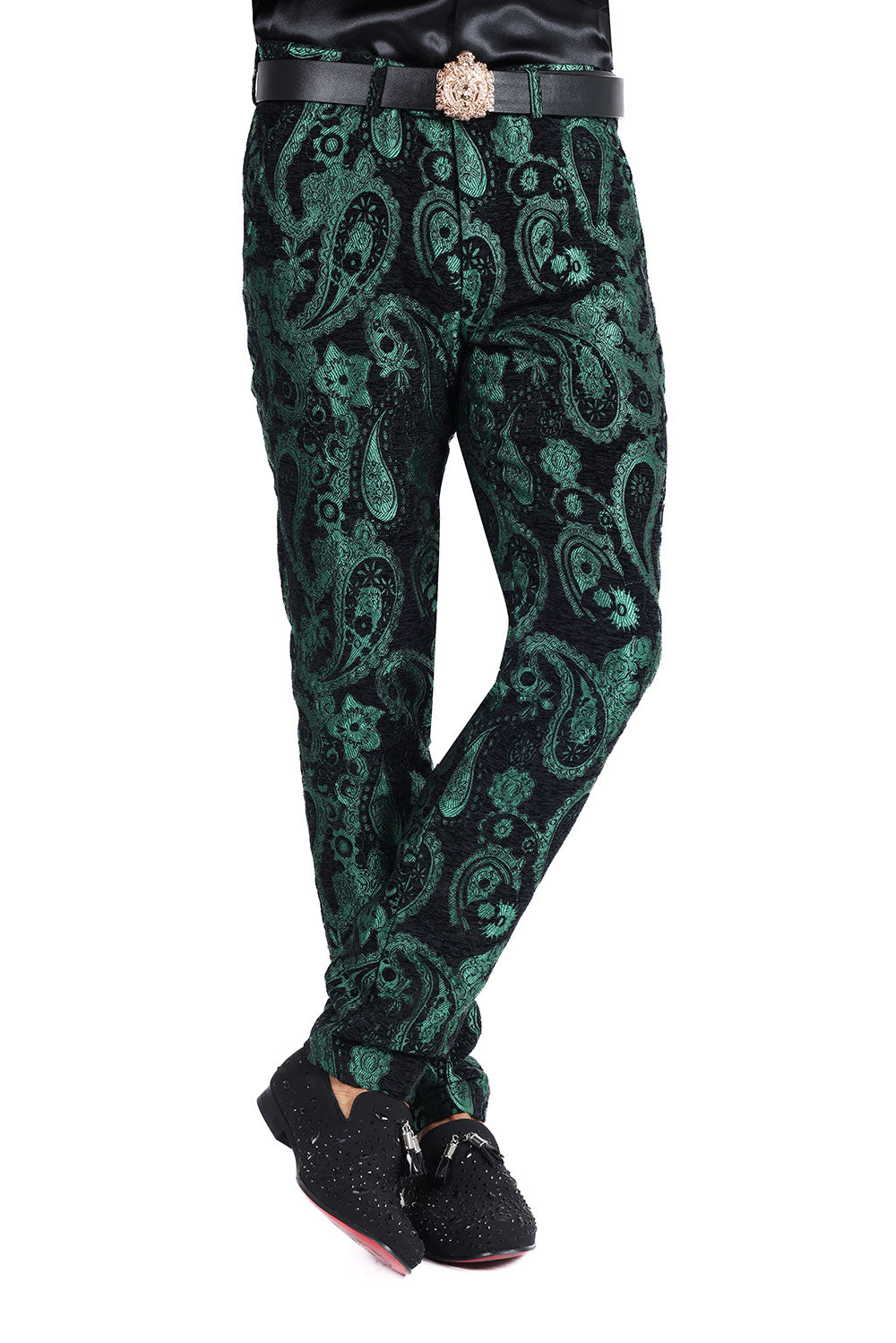 Barabas Men's Paisley Floral Print Design Luxury Pants 2CP3101 Green Black