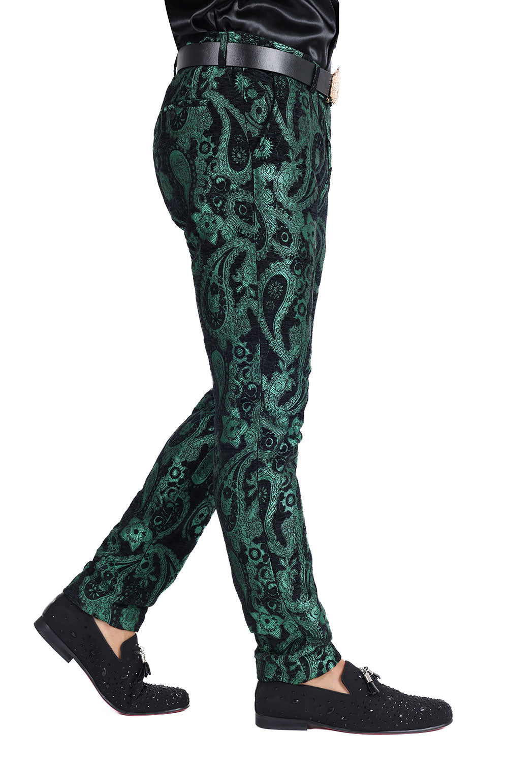 Barabas Men's Paisley Floral Print Design Luxury Pants 2CP3101 Green Black