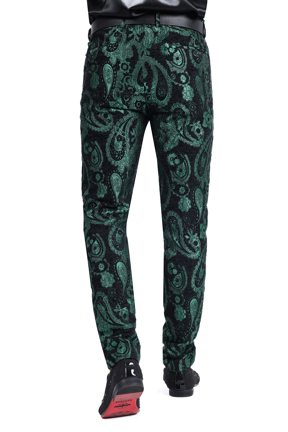 Barabas Men's Paisley Floral Print Design Luxury Pants 2CP3101 Green Black